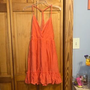 Orange halter mini dress by New In size L